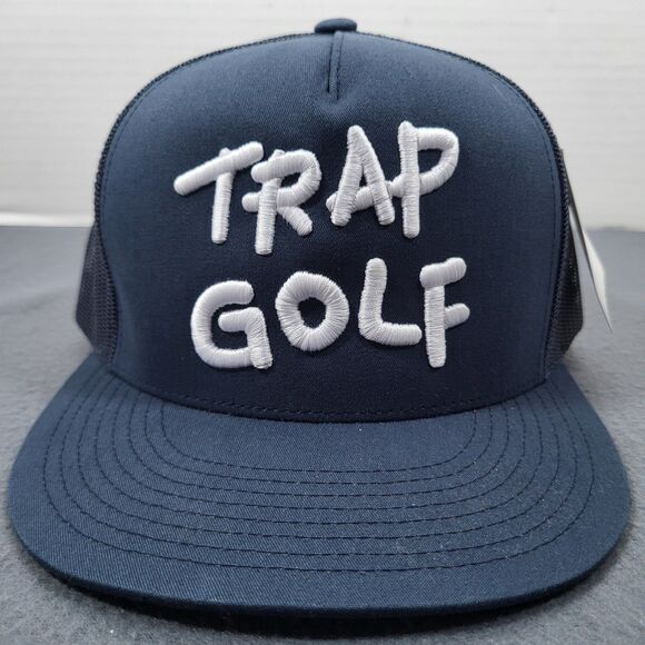 Trap Golf Embroidered Snapback Hat Navy Blue Trucker Mesh NWT - Picture 1 of 12